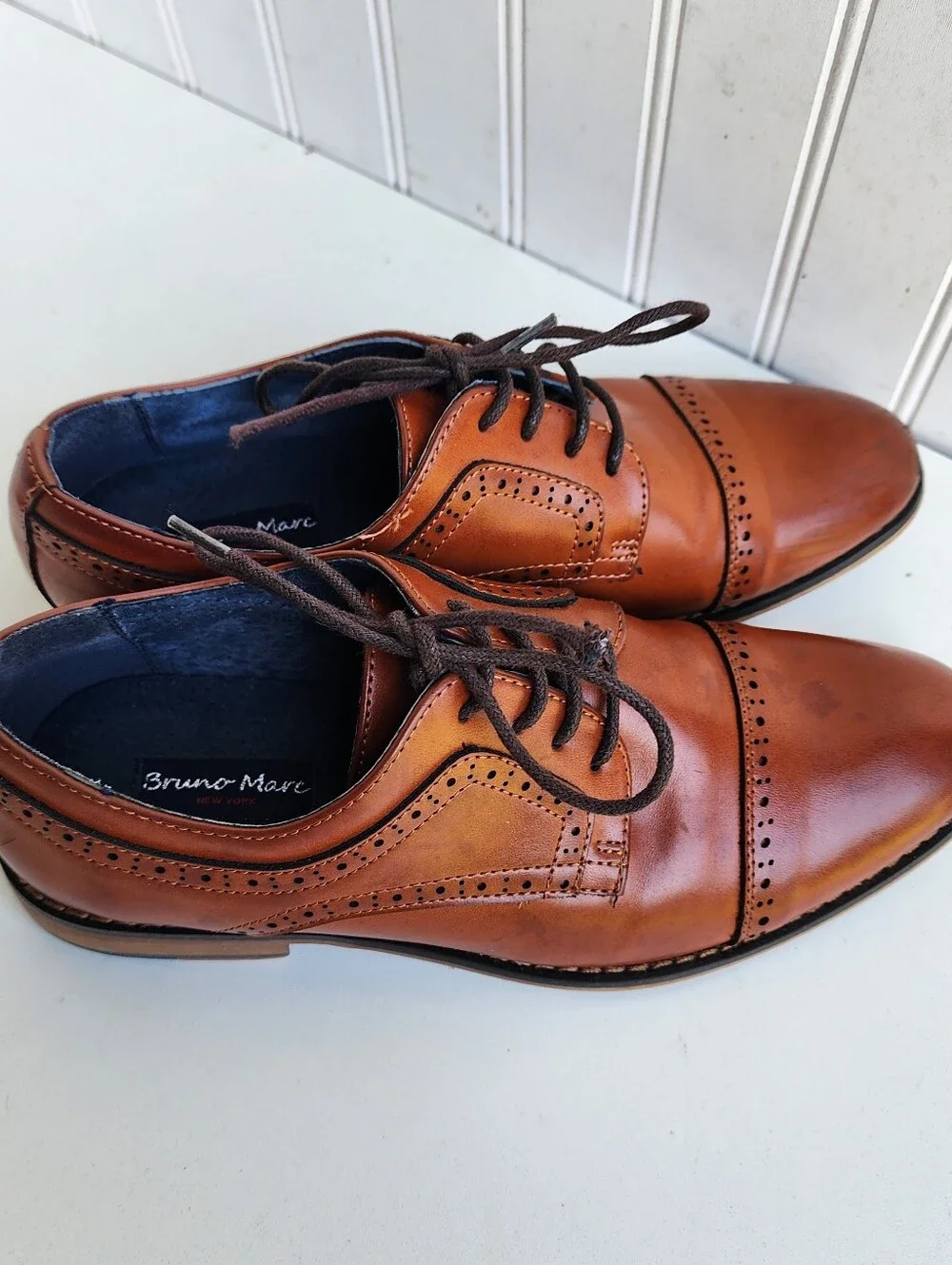 Bruno Marc Prince Boys Derby Style Dress Shoe Brown Baroque Faux leather Sz 5